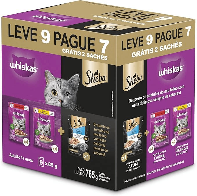 Pack Ração Úmida Whiskas Sachê Carne/Frango e Sheba Atum para Gatos Adultos - Leve 9 Pague 7 : Amazon.com.br: Pet Shop