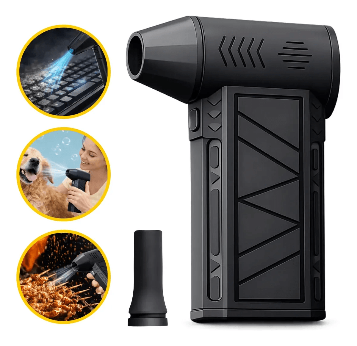 Mini Ventilador Soprador Ar Turbo 130000RPM Sem Fio Recarregável USB 3 Níveis Jato Forte Portátil Multiuso Limpeza Teclado Carro Acende Churrasqueira Simake