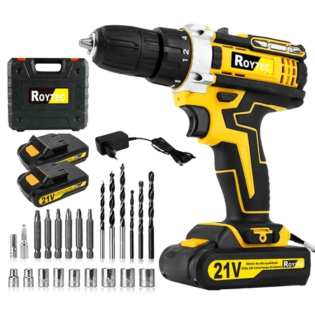 21v parafusadeira furadeira impacto elétrica Furadeira bivolt Sem Fio 2 Baterias 24 Acessórios