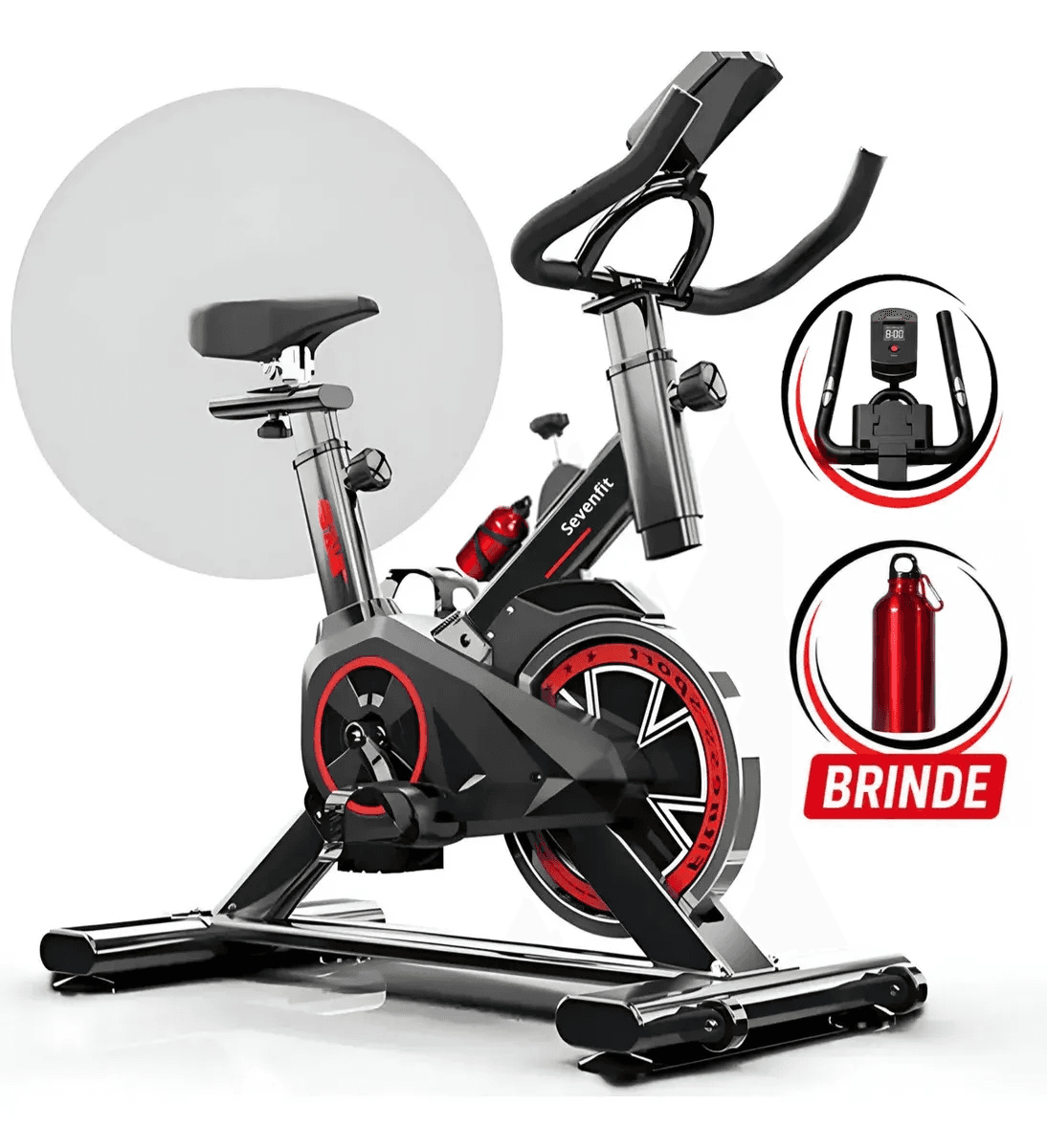 Bicicleta Ergométrica Bike Spinning Garrafa 6kg Sensação Inércia Com Medidor Cardíaco Fitness Preto e Vermelho Sevenfit Para Cardio E Musculação