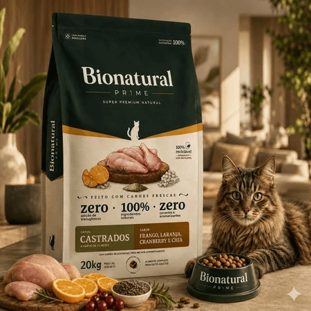 Ração Bionatural Prime Super Premium Gatos Castrados 20kg Frango Envio Imediato